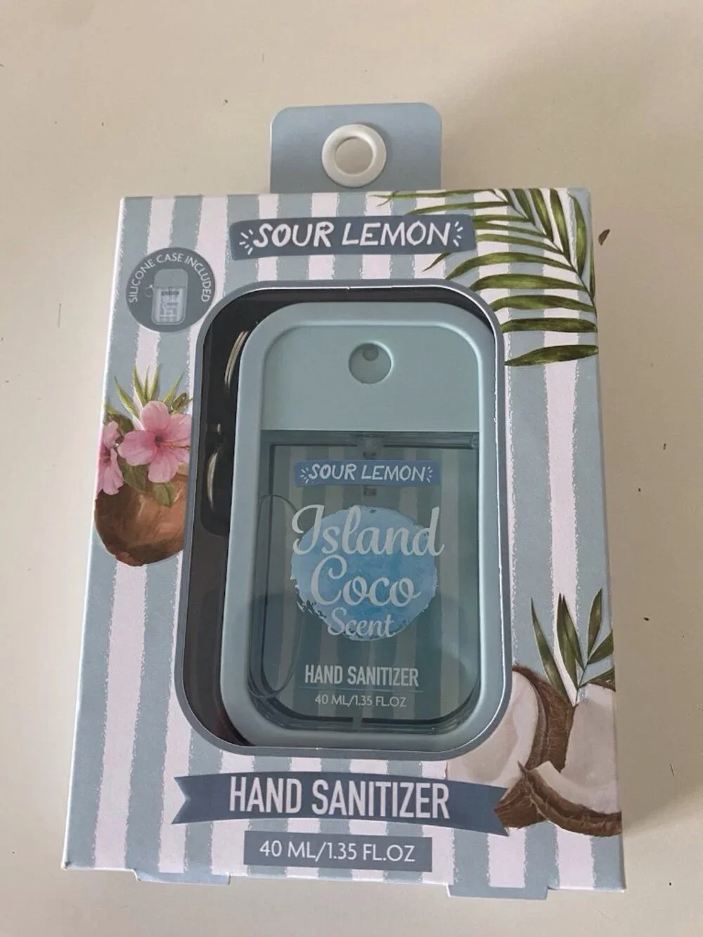 Sour Lemon Scented Hand Sanitizer Spray 1.35  Fl Oz Island Coco W/Silicone Case